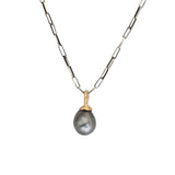 Dark Grey Baroque Tahitian Pearl Pendant with Sculptural Bail Cap