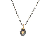 Dark Grey Baroque Tahitian Pearl Pendant with Sculptural Bail Cap
