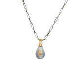 Light Silver Grey Baroque Tahitian Pearl Pendant with Sculptural Bail Cap in 14k Gold
