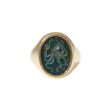 Octopus Intaglio Bloodstone Oval Ring in 14k Yellow Gold