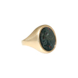 Octopus Intaglio Bloodstone Oval Ring in 14k Yellow Gold