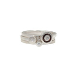 Stacking Circle Rings in Brushed Silver with White Diamond (Set of 3)