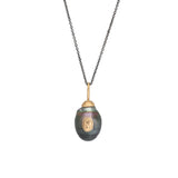 Oblong Dark Grey Tahitian Pearl Pendant in 14k Gold