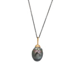 Oblong Dark Grey Tahitian Pearl Pendant in 14k Gold