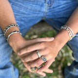 High Domed Ring in Brushed Silver Ring With Grey Diamond