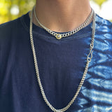 Salt and Pepper Rose Cut Diamond Curb Chain Necklace in Brushed Silver