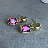 Mauve Garnet Huggie Hoop Earrings in 18k Yellow Gold