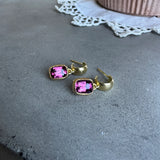 Mauve Garnet Huggie Hoop Earrings in 18k Yellow Gold