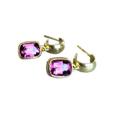 Mauve Garnet Huggie Hoop Earrings in 18k Yellow Gold