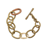 Large Brass, Wood, and Bone Link Bracelet