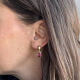 Mauve Garnet Huggie Hoop Earrings in 18k Yellow Gold