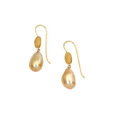 Golden Pearl and Granulated Gold Drop Earrings in 18k Yellow Gold
