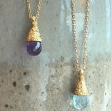 Amethyst Briolette Pendant in Sand-Textured 18k Yellow Gold