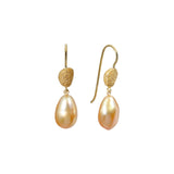 Golden Pearl and Granulated Gold Drop Earrings in 18k Yellow Gold