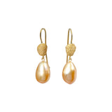 Golden Pearl and Granulated Gold Drop Earrings in 18k Yellow Gold