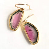 Watermelon Tourmaline Earrings in 18k Yellow Gold