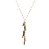 Fossilized Coral Branch Pendant with 47 Grey Diamonds in 18k Yellow Gold