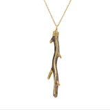 Fossilized Coral Branch Pendant with 47 Grey Diamonds in 18k Yellow Gold