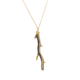 Fossilized Coral Branch Pendant with 47 Grey Diamonds in 18k Yellow Gold