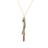 Fossilized Coral Branch Pendant with 47 Grey Diamonds in 18k Yellow Gold