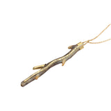 Fossilized Coral Branch Pendant with 47 Grey Diamonds in 18k Yellow Gold