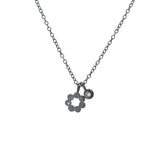 Flower Charm Necklace in Oxidized Silver