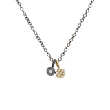 Honeycomb Charm Necklace in 18k Yellow Gold & Oxidized Silver