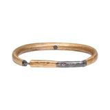 Forged Cuff Bracelet with Cognac Diamond in Ancient Bronze and Oxidized Silver