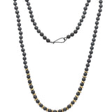 6mm Matte Hematite and Brass Organic Shape Disc Bead Necklace with Oxidized Silver Clasp
