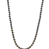 6mm Matte Hematite and Brass Organic Shape Disc Bead Necklace with Oxidized Silver Clasp