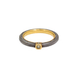 Half Round Damascus Ring with 18k Yellow Gold Liner & Inverted Diamonds