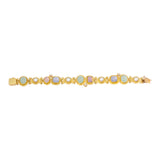 Chalcedony Cabochon Gemstones and Pearl Hinged Bracelet in 18k Gold