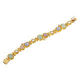 Chalcedony Cabochon Gemstones and Pearl Hinged Bracelet in 18k Gold