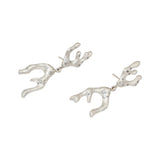 Sculpted Branch Post Dangle Earrings in Brushed Silver with Grey Diamonds