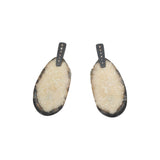 Fossilized Walrus Post Dangle Earrings with Oxidized Silver Top & Cognac Diamonds