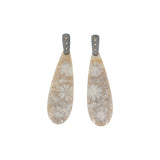 Fossilized Coral Post Dangle Earrings with Oxidized Silver Top and Cognac Diamonds