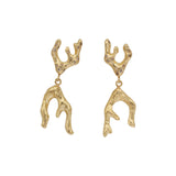 Sculpted Branch Post Dangle Earrings in 10k Yellow Gold with Cognac Diamonds