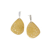 Topography Texture Bronze and Silver Post Dangle Earrings with Lab Diamonds