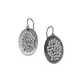 Oval Earrings in Oxidized Silver With Sewn Freshwater Pearls