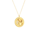 Round Pendant with Tri-Color Golden Sapphires in Sand-Textured 18k Yellow Gold