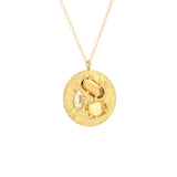 Round Pendant with Tri-Color Golden Sapphires in Sand-Textured 18k Yellow Gold