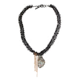 Necklace with Black Glass, abalone & gold plated chain