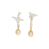 Silver Coral Earrings with Pearls