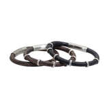 Thick Black Leather Bracelet with Stainless Steel Clasp