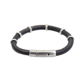 Thick Leather Bracelet with Silver Rings and Stainless Steel Clasp