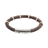 Thick Leather Bracelet with Silver Rings and Stainless Steel Clasp
