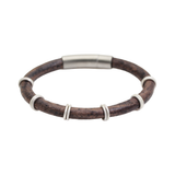 Thick Leather Bracelet with Silver Rings and Stainless Steel Clasp