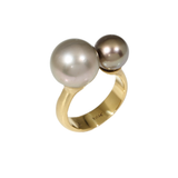 Double Tahitian Pearl Ring in 18k Yellow Gold