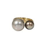 Double Tahitian Pearl Ring in 18k Yellow Gold