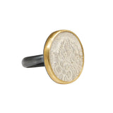 Oval Silk Portrait Ring in Silver and 18k Yellow Gold